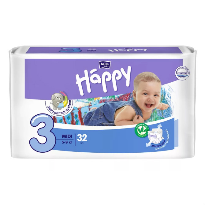 Белла (Bella) Baby Happy Midi подгузники р.3 №32 5-9кг