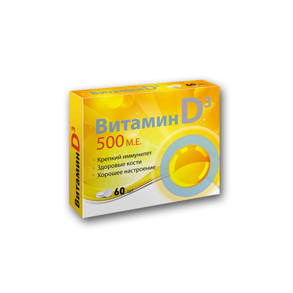 Витамин D3 500МЕ таблетки 100мг №60 Квадрат-С
