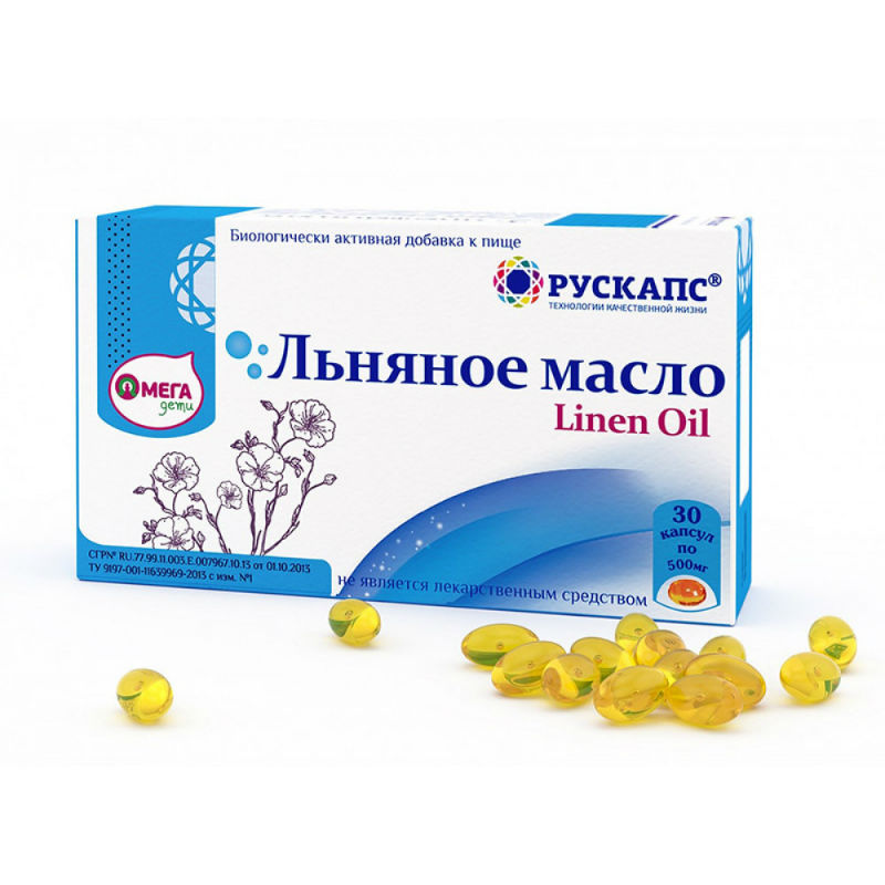 Льняное масло капсулы 500 мг, 30 шт. РУСКАПС