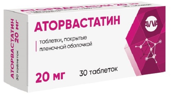 Аторвастатин таблетки покрытые пленочной оболочкой 20мг №30 АВВА РУС